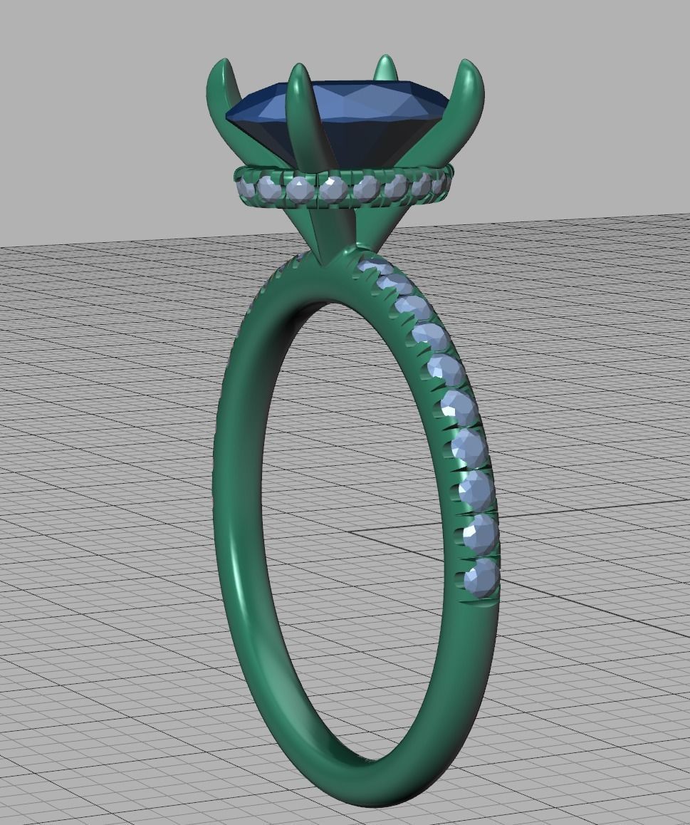 Amber Engagement ring 9x7 Oval stone French Pave  3D print model_21