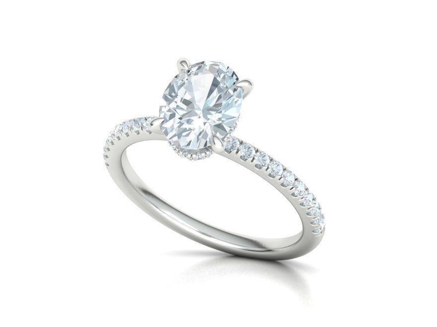 Amber Engagement ring 9x7 Oval stone French Pave  3D print model_10