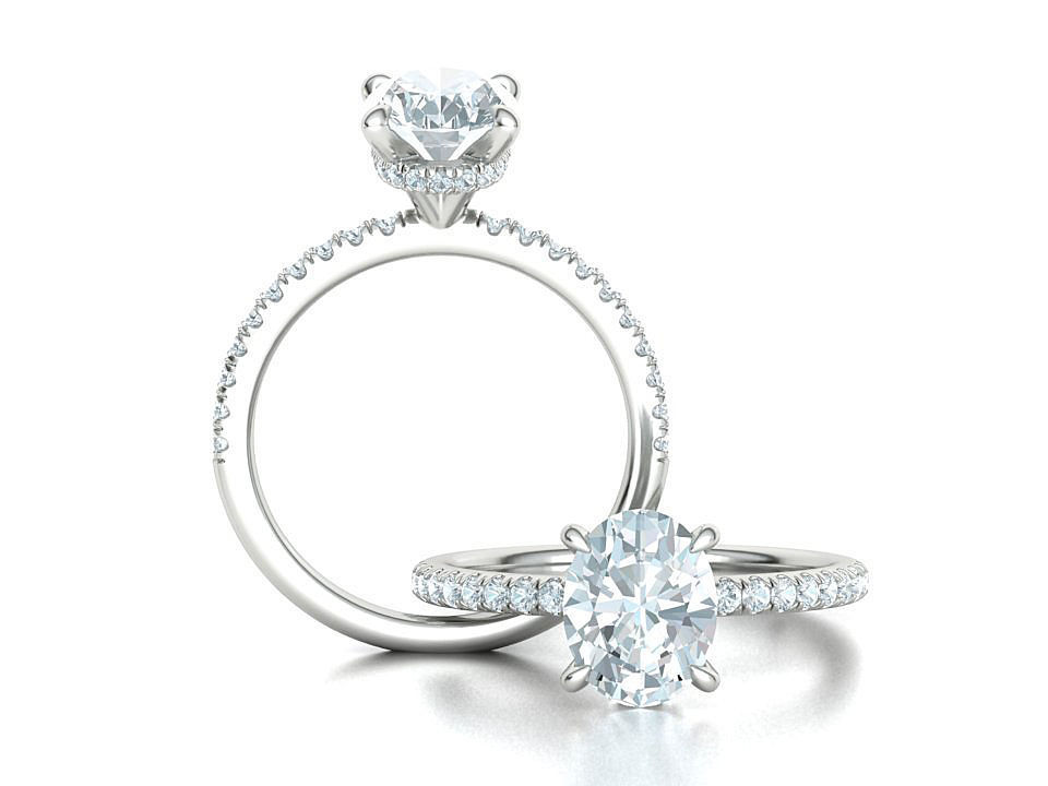 Amber Engagement ring 9x7 Oval stone French Pave  3D print model_2