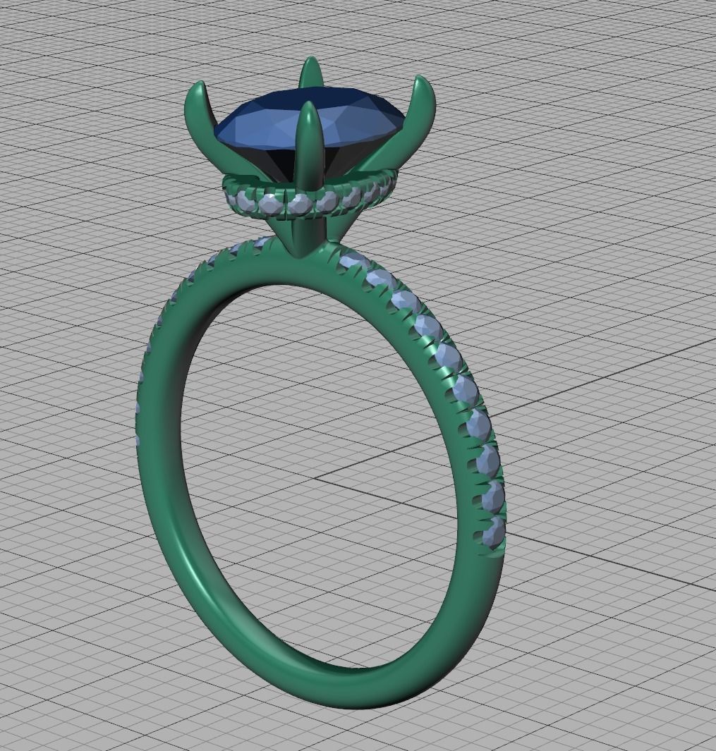 Amber Engagement ring 9x7 Oval stone French Pave  3D print model_17