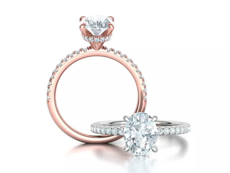 Amber Engagement ring 9x7 Oval stone French Pave  3D print model_0