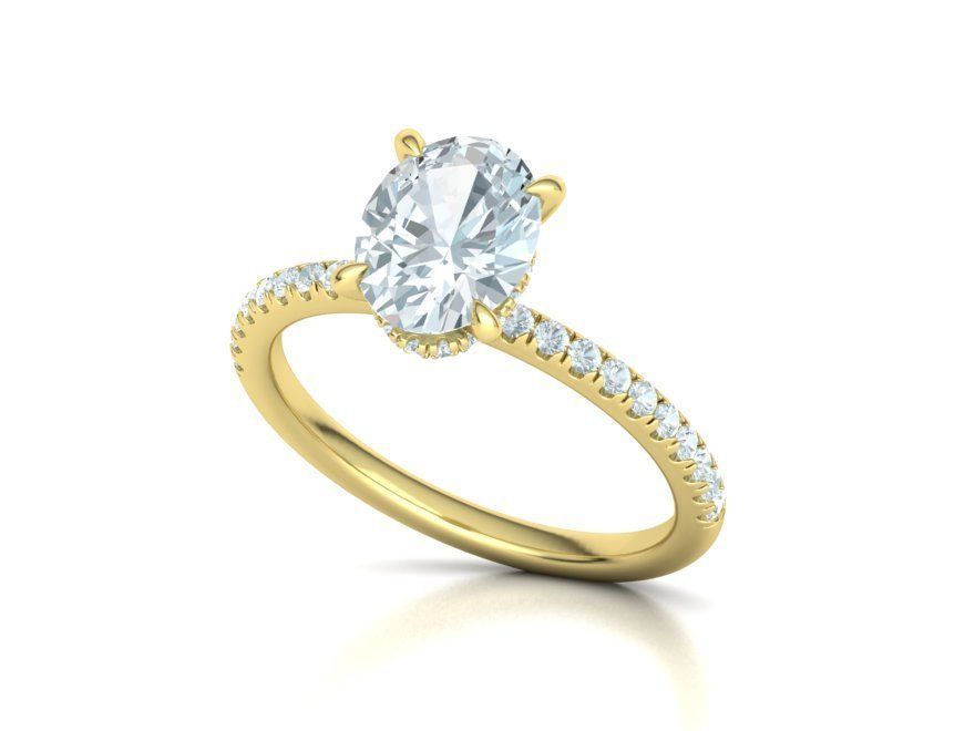 Amber Engagement ring 9x7 Oval stone French Pave  3D print model_11