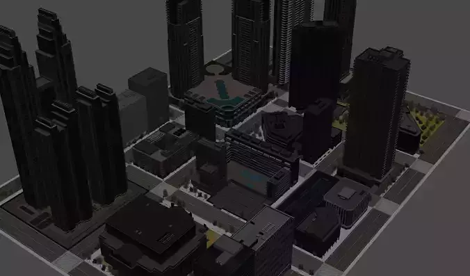 Realistic City with tall buildings Free low-poly 3D model