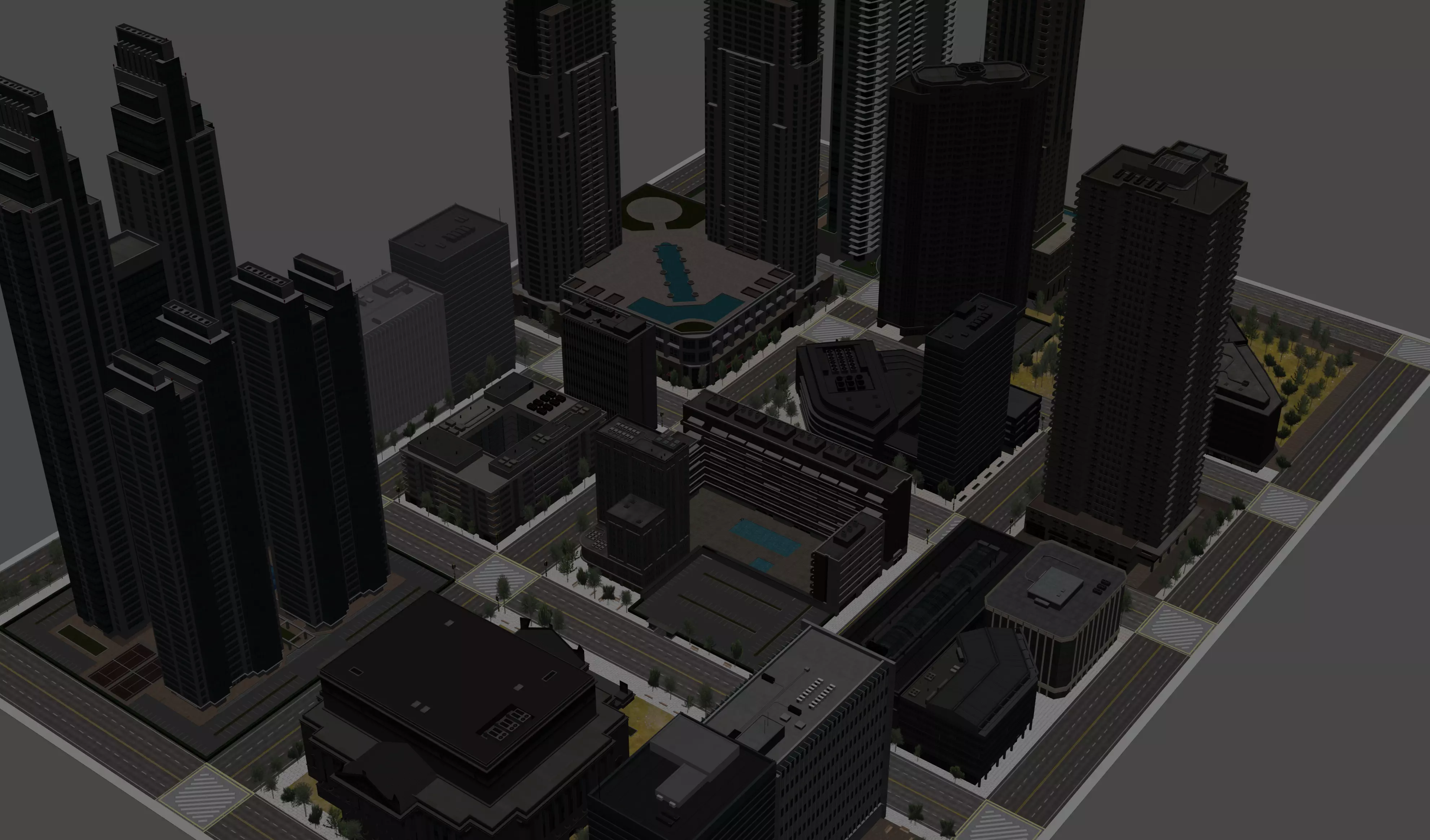 Realistic City with tall buildings Free low-poly 3D model_0