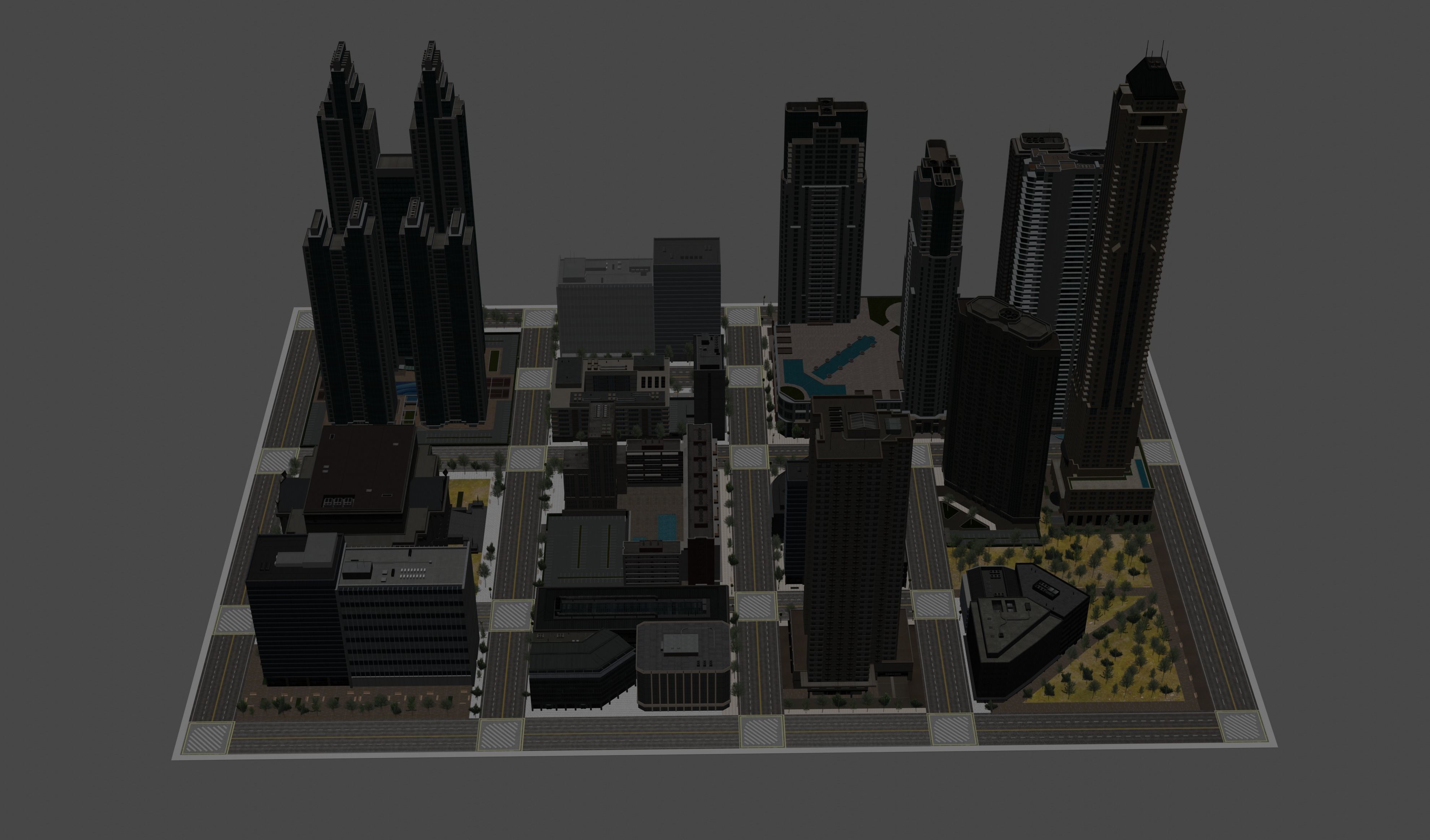 Realistic City with tall buildings Free low-poly 3D model_3