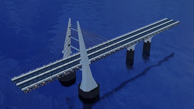 Modern Bridge - Cable stayed type  3D model