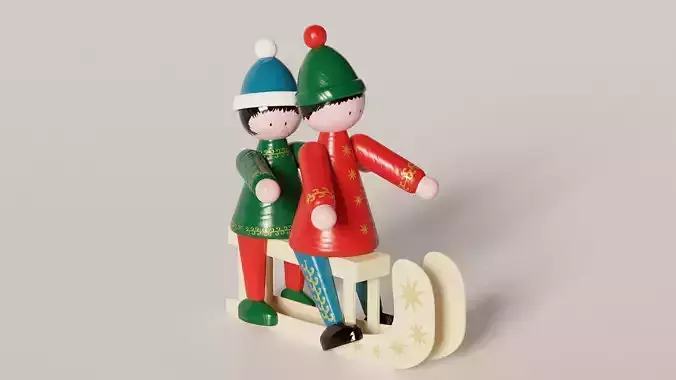 Sled figurines Low-poly 3D model