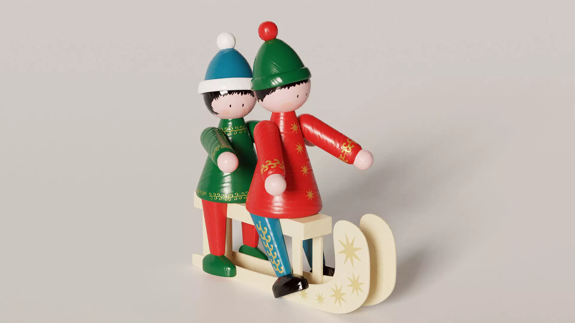 Sled figurines Low-poly 3D model_0