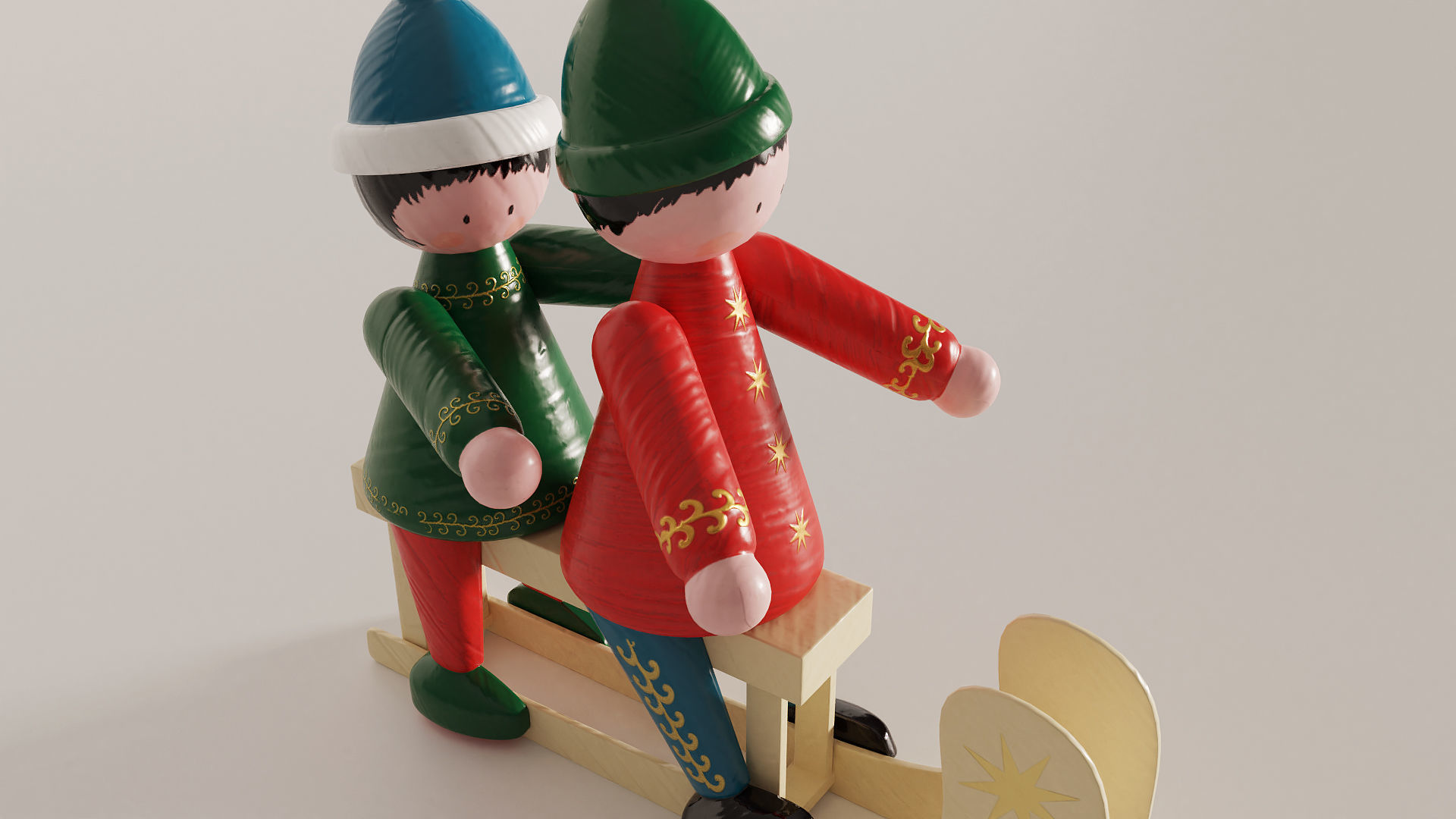 Sled figurines Low-poly 3D model_3