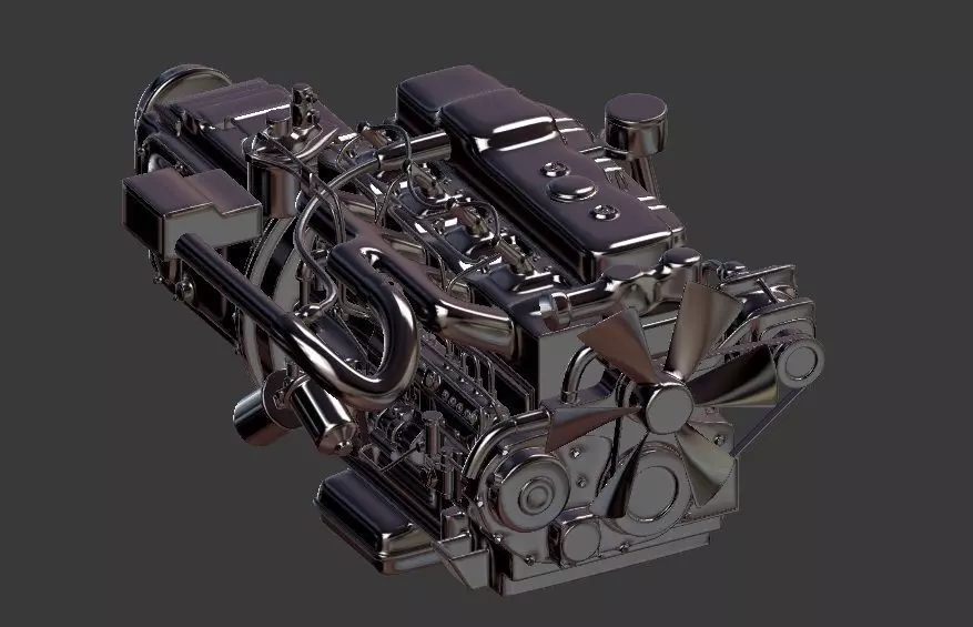 Isuzu 4BC2 Diesel Engine Low-poly 3D model_0