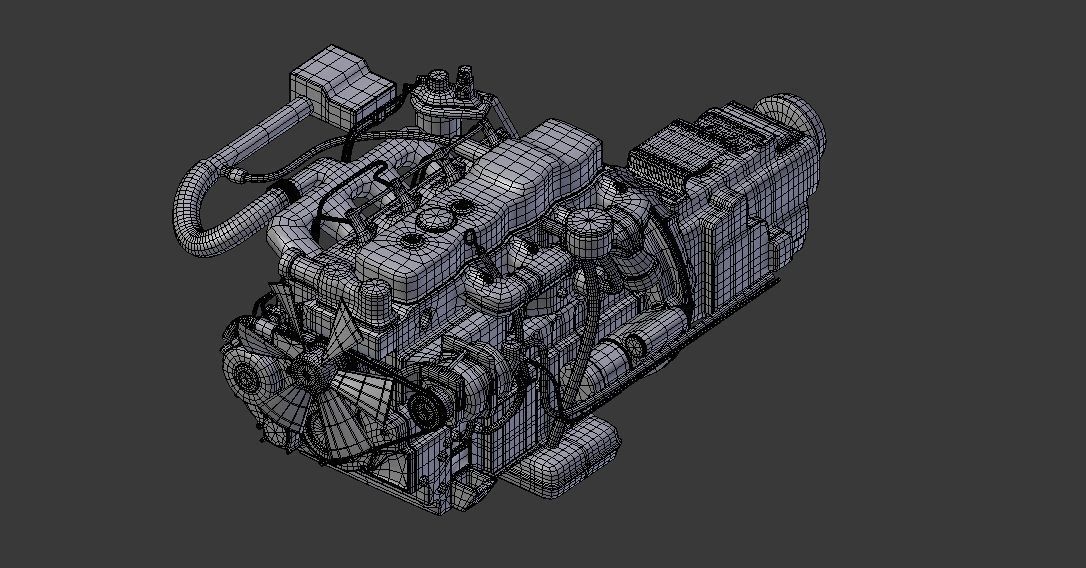 Isuzu 4BC2 Diesel Engine Low-poly 3D model_3