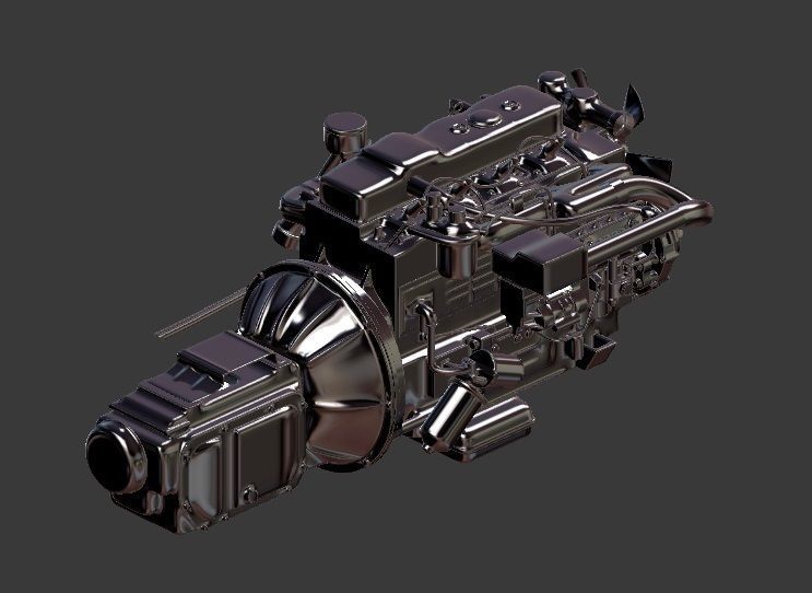 Isuzu 4BC2 Diesel Engine Low-poly 3D model_1