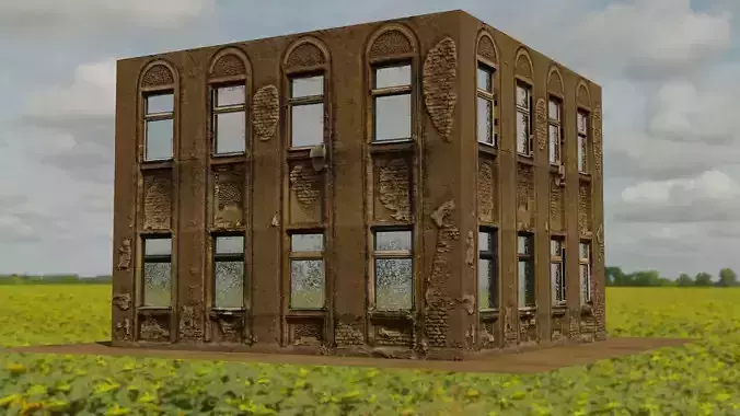 model 1 old building in middle of field