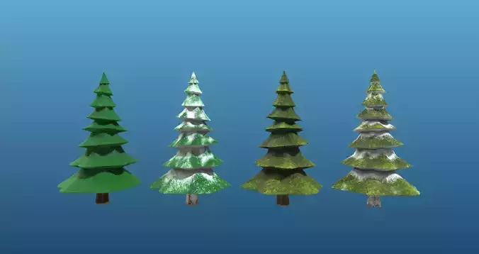 Low poly Snowy Spruce Tree Game Asset with 4 diffrent Textures Low-poly 3D model
