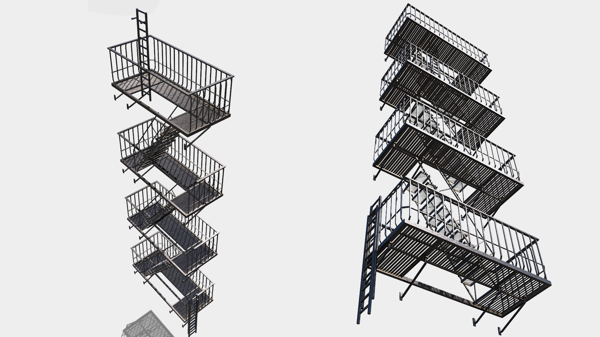 Large Fire Escape Low-poly 3D model_7