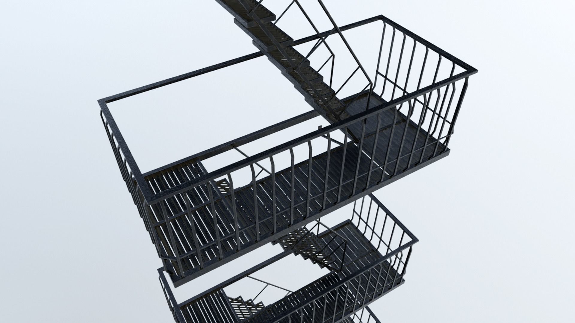 Large Fire Escape Low-poly 3D model_4