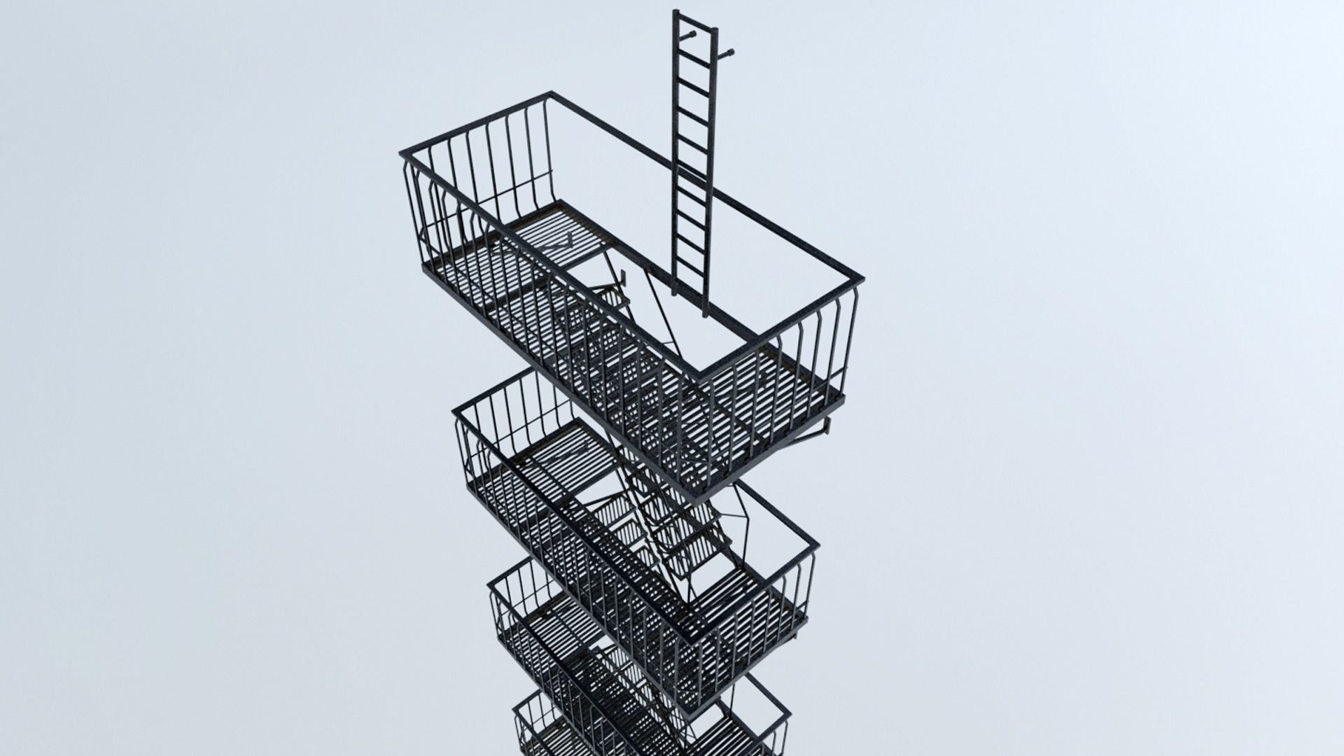 Large Fire Escape Low-poly 3D model_1
