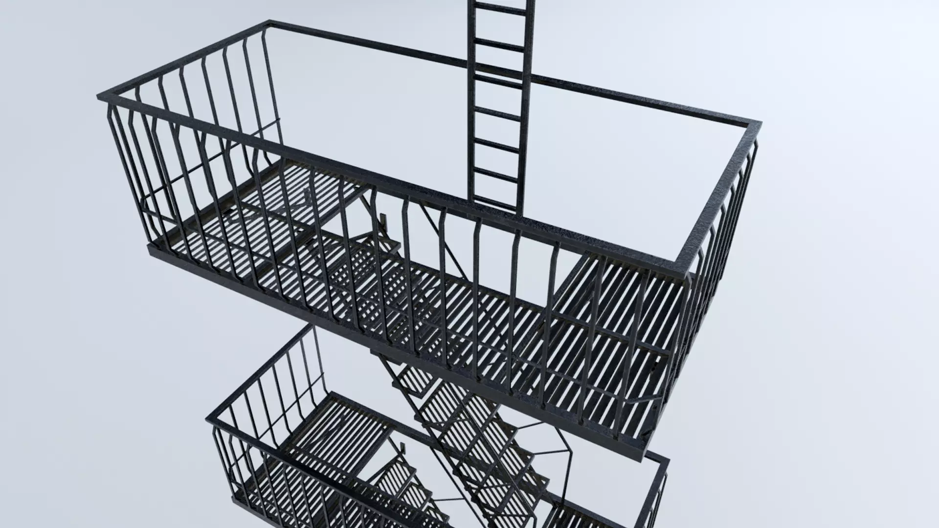 Large Fire Escape Low-poly 3D model_0