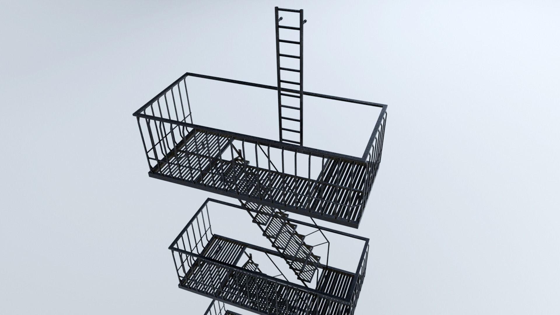 Large Fire Escape Low-poly 3D model_5