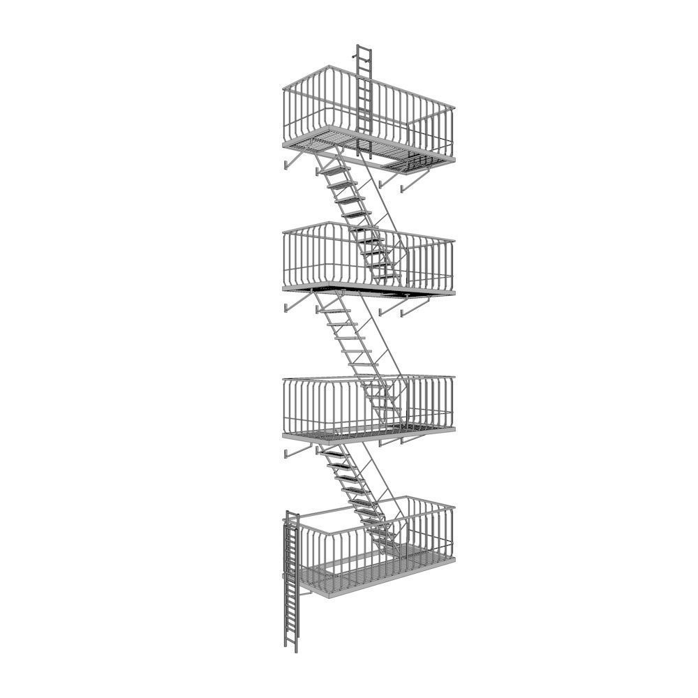 Large Fire Escape Low-poly 3D model_11