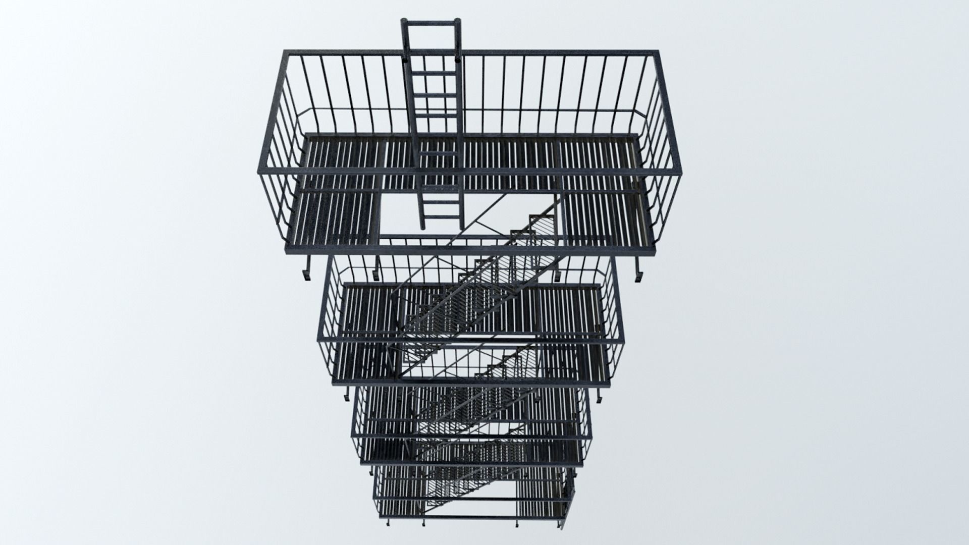 Large Fire Escape Low-poly 3D model_3