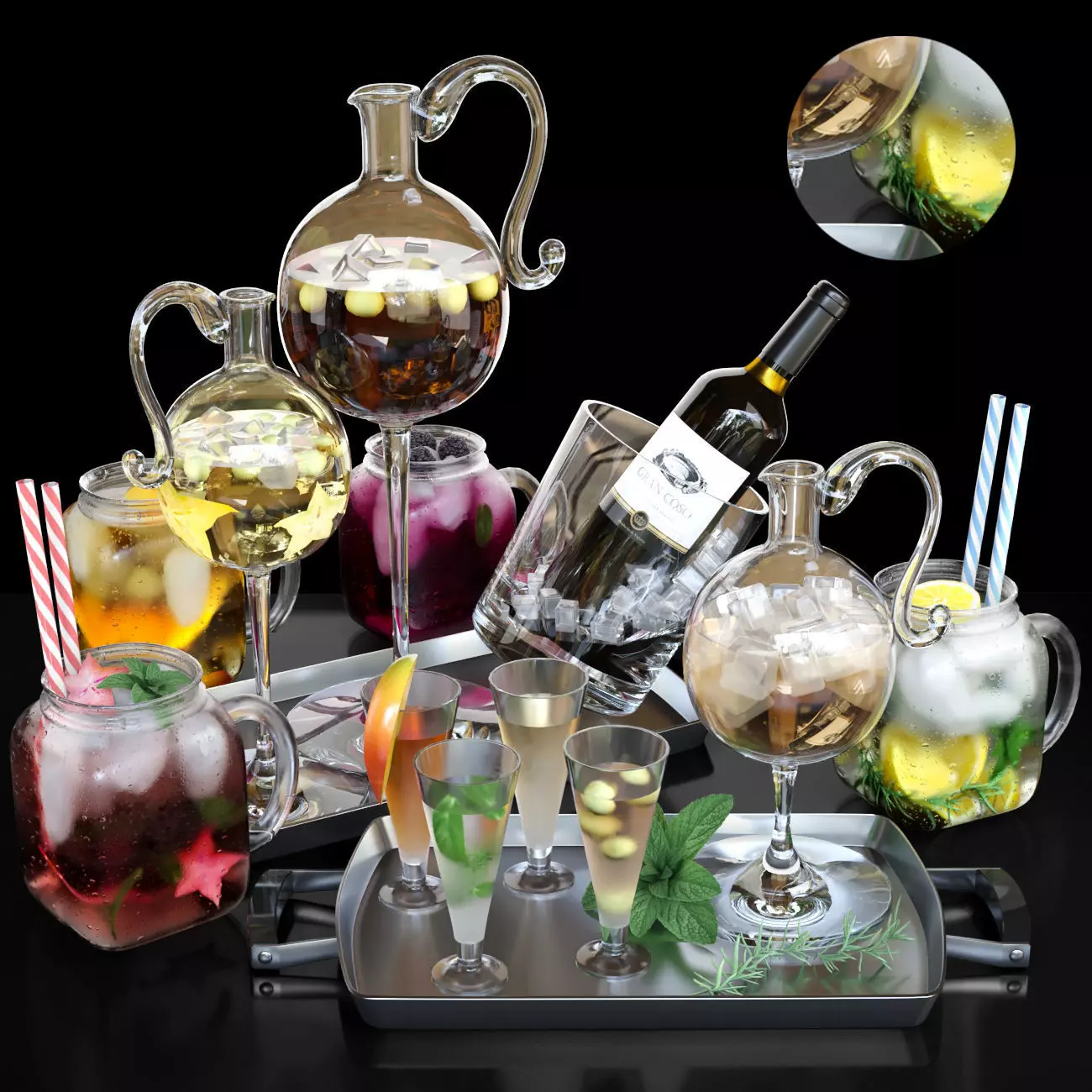 Set of cocktails 3D model_0