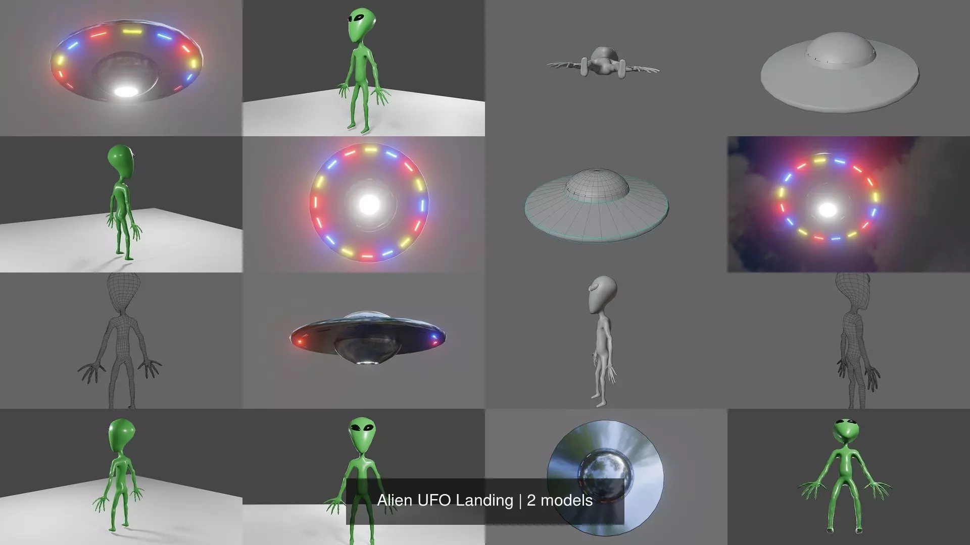 Alien UFO Landing 3D Model Collection_0