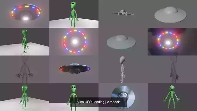 Alien UFO Landing 3D Model Collection