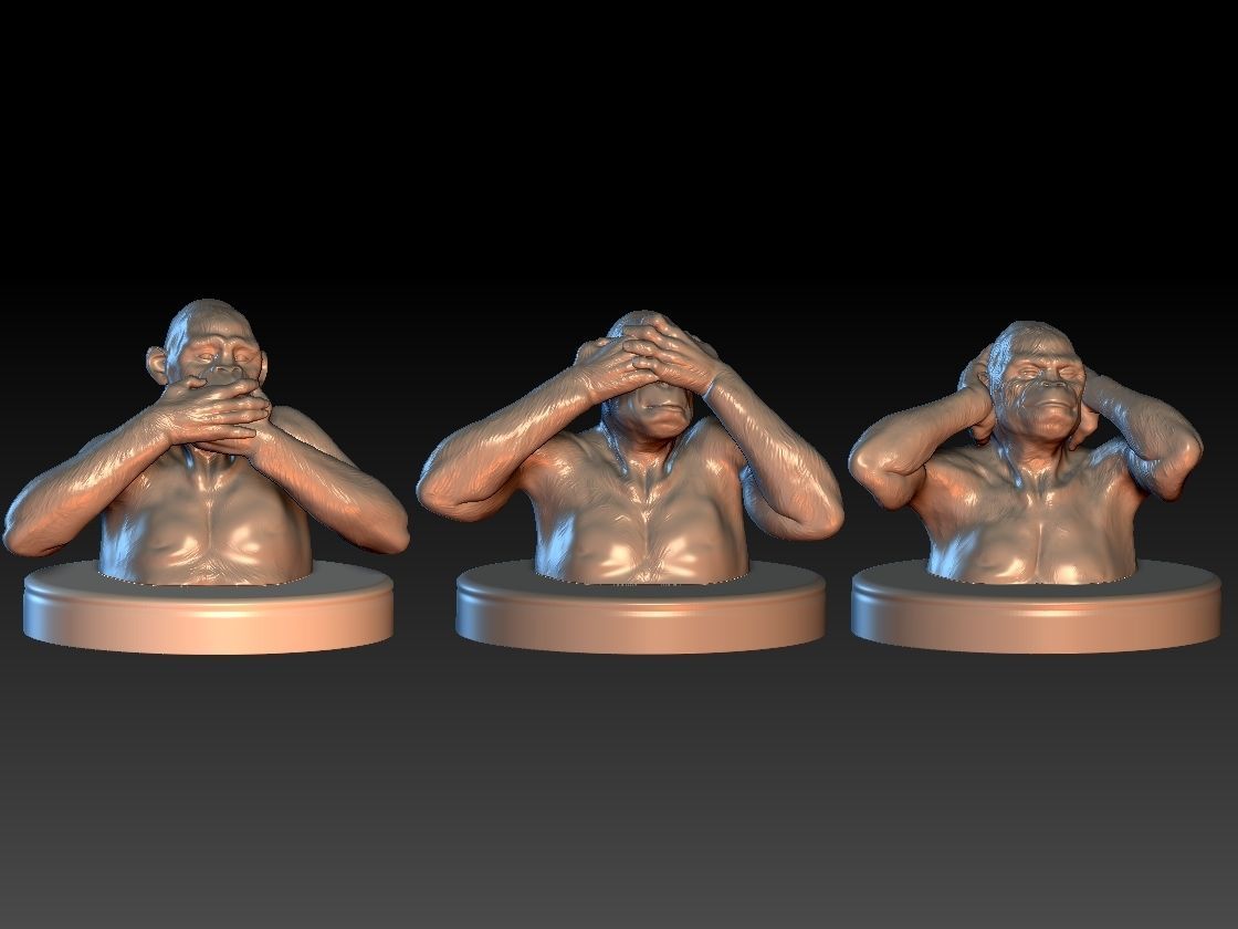Three Wise Monkeys Set 3D print model_4
