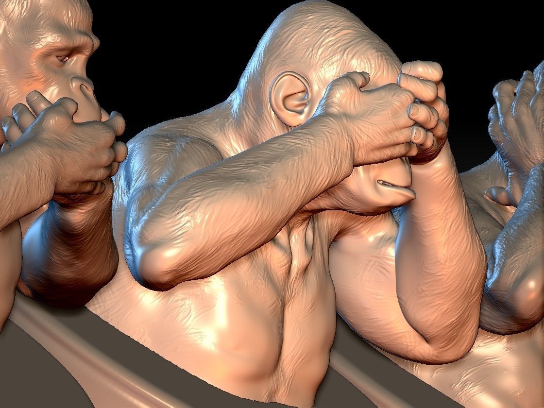 Three Wise Monkeys Set 3D print model_12