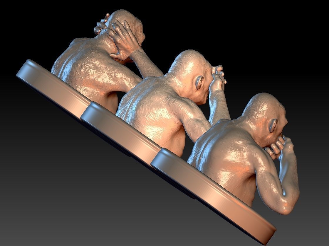 Three Wise Monkeys Set 3D print model_3