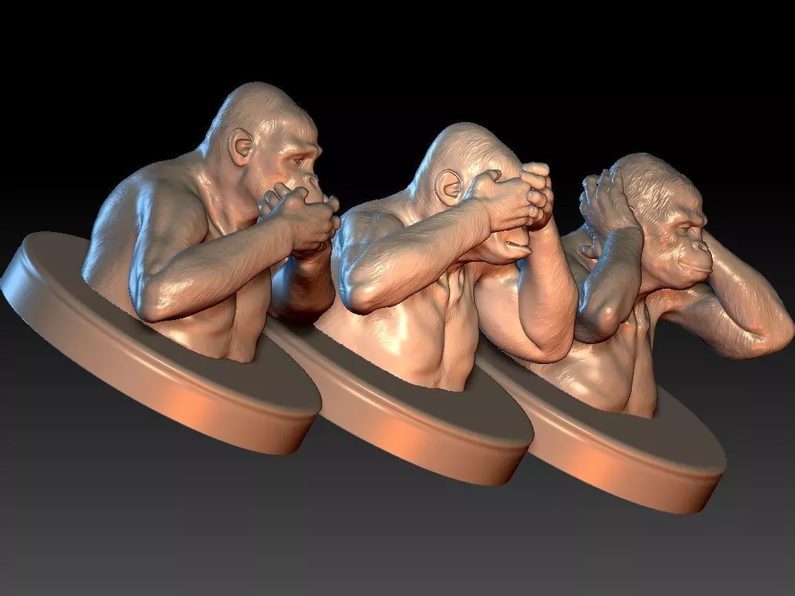Three Wise Monkeys Set 3D print model_0