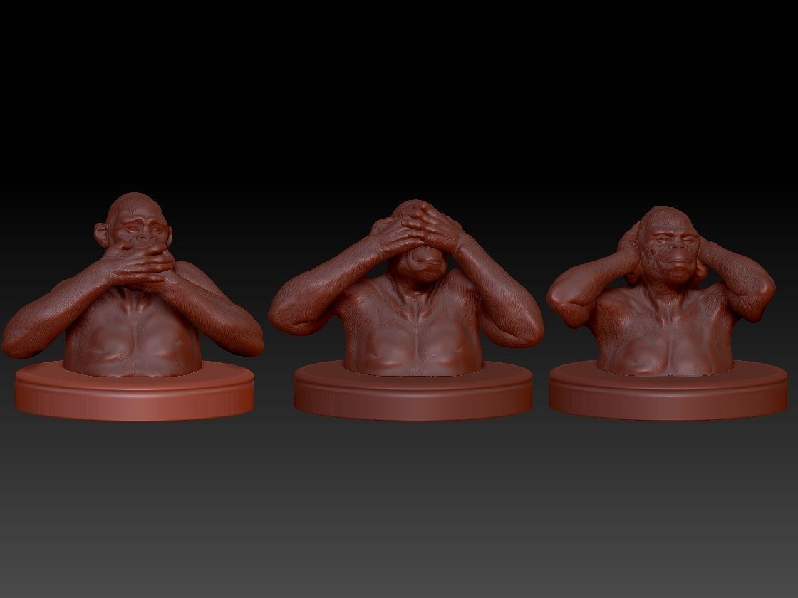 Three Wise Monkeys Set 3D print model_11