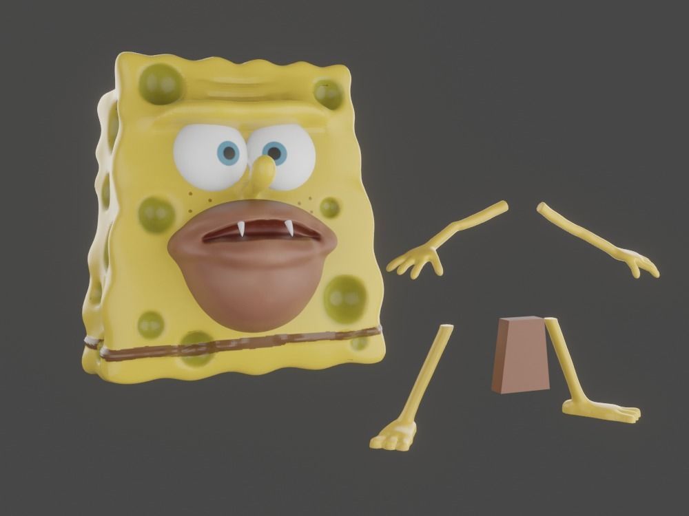 Spongebob Caveman meme sculpture art 3D print 3D print model_1