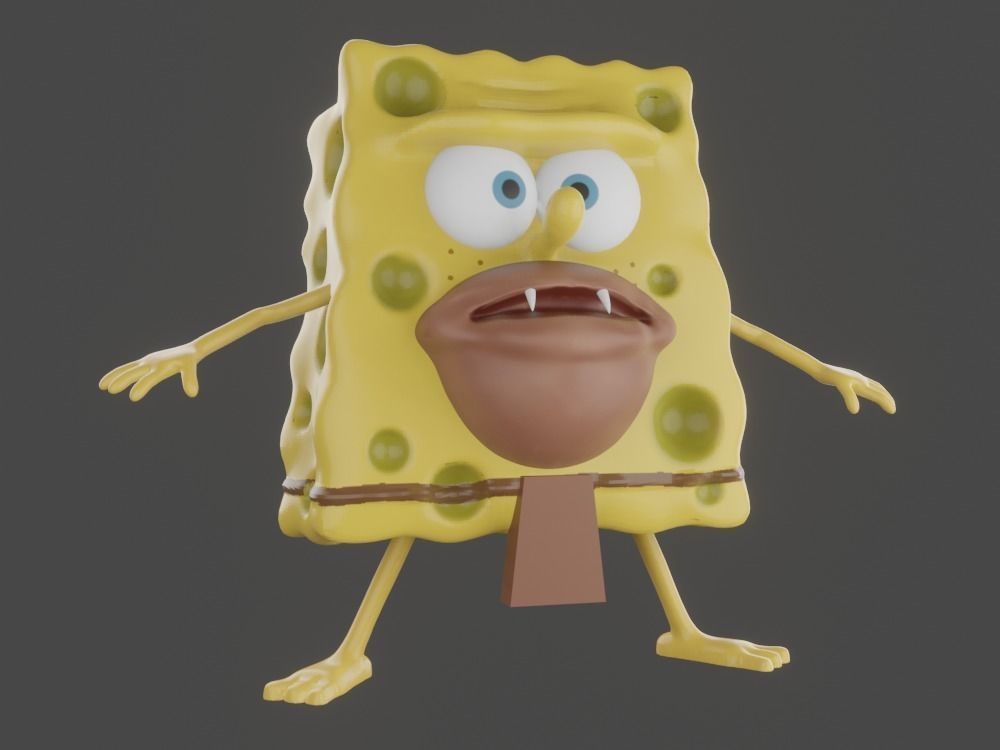 Spongebob Caveman meme sculpture art 3D print 3D print model_4