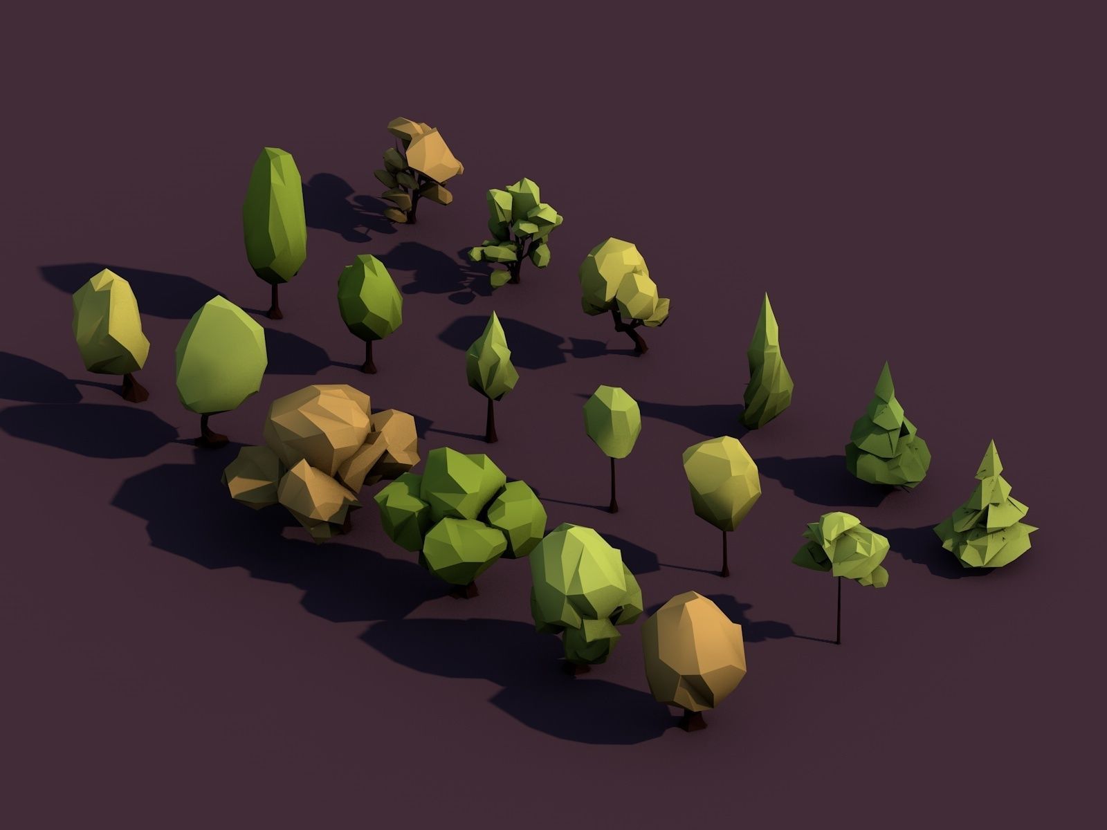 Cartoon Low Poly 18 Trees Pack Low-poly 3D model_6