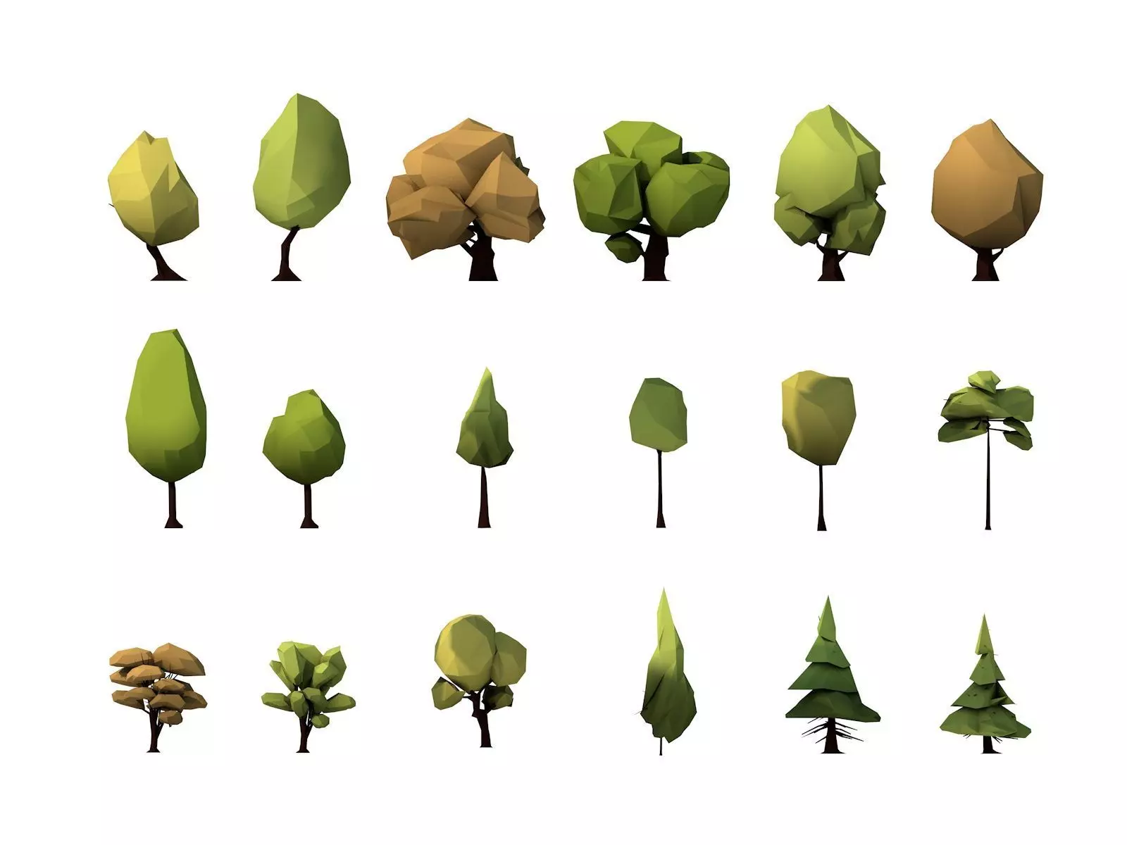 Cartoon Low Poly 18 Trees Pack Low-poly 3D model_0