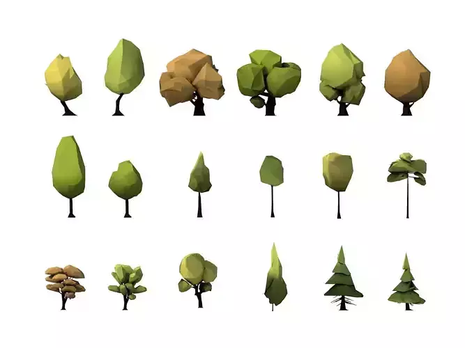 Cartoon Low Poly 18 Trees Pack Low-poly 3D model