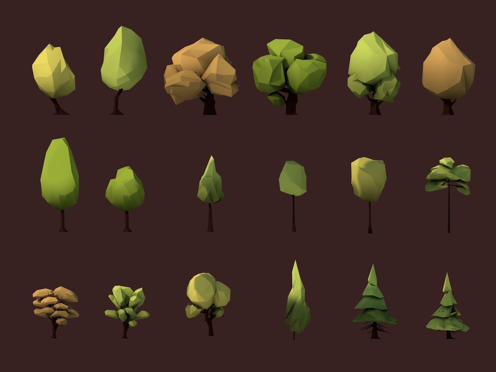 Cartoon Low Poly 18 Trees Pack Low-poly 3D model_1