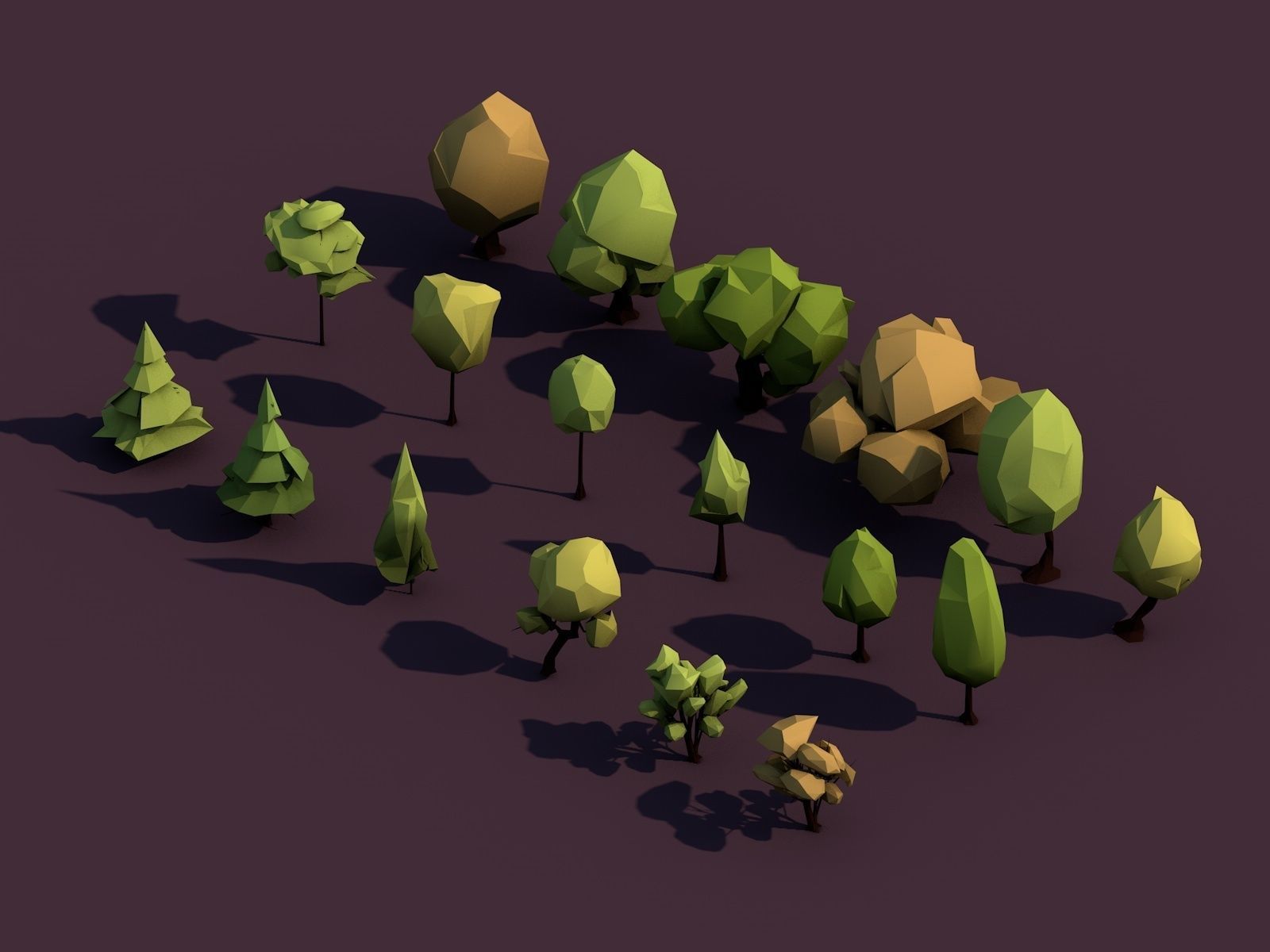 Cartoon Low Poly 18 Trees Pack Low-poly 3D model_3