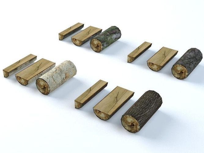 Elm Pine Wild Chestnut and Willow Fire Wood Pack Low-poly 3D model