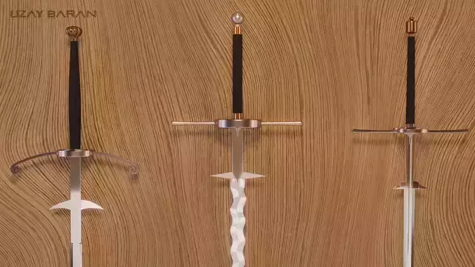 Zweihander set sword on wooden table