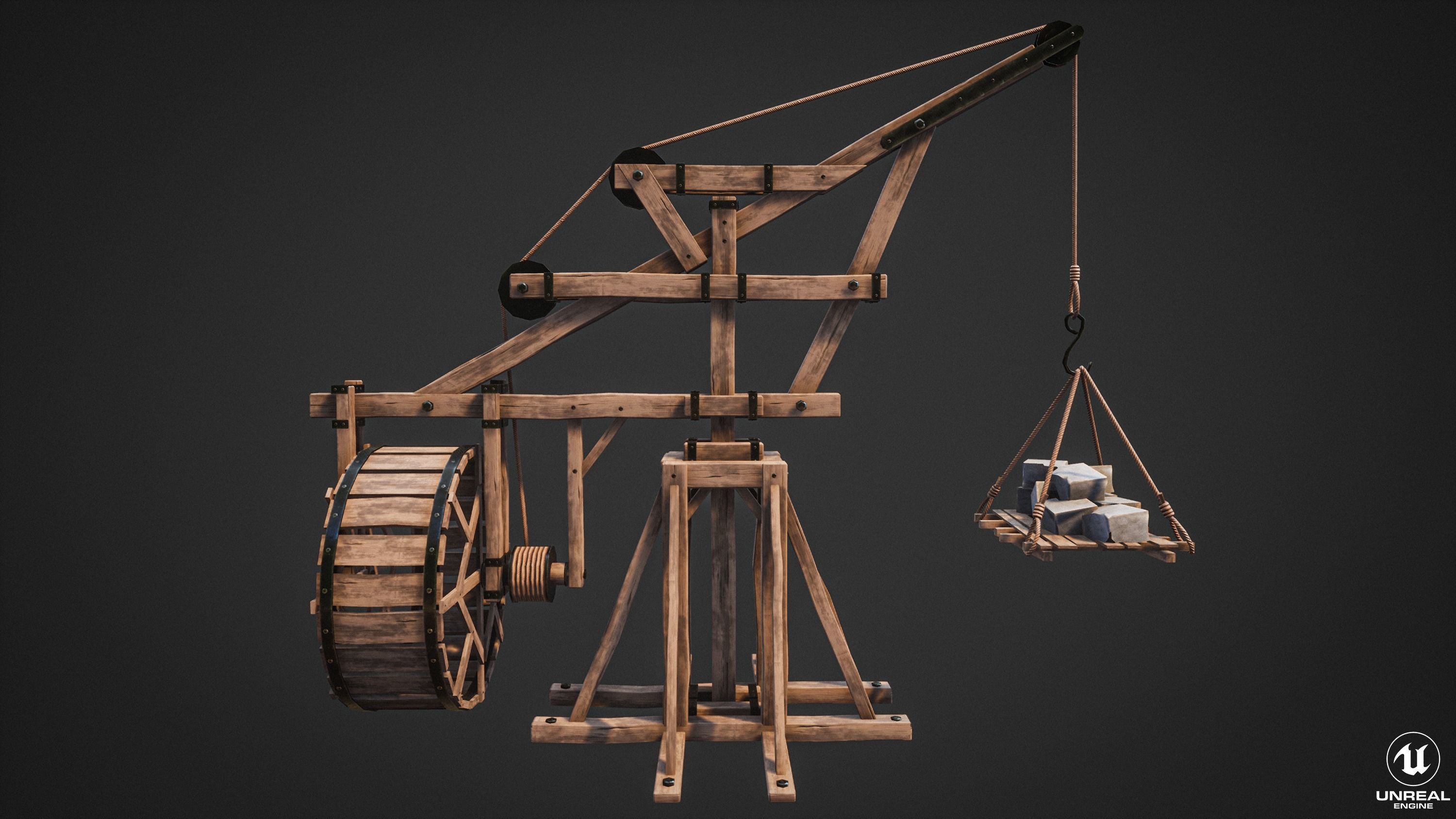 Crane  Medieval Type 1 Low Poly Low-poly 3D model_2