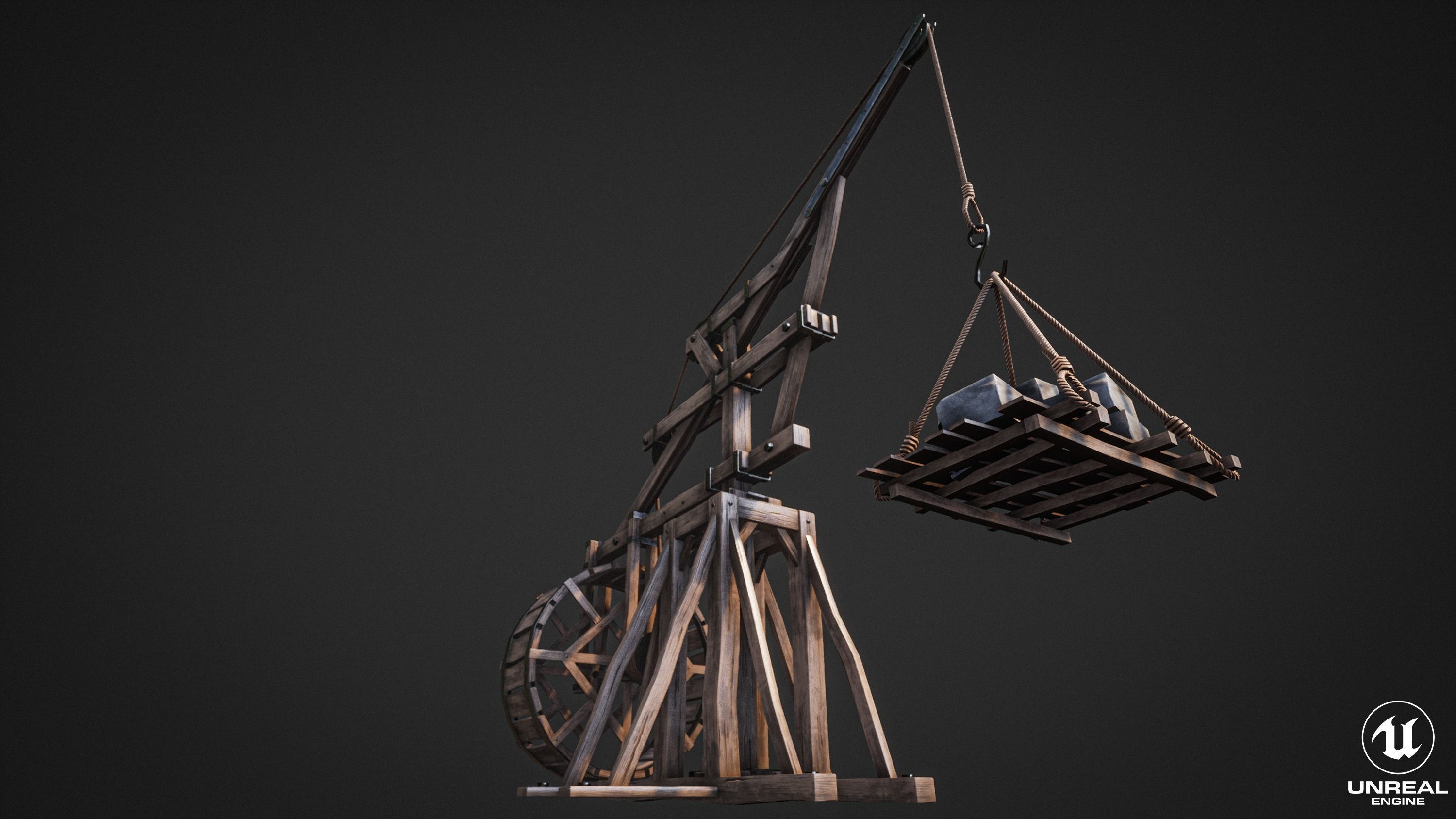 Crane  Medieval Type 1 Low Poly Low-poly 3D model_1