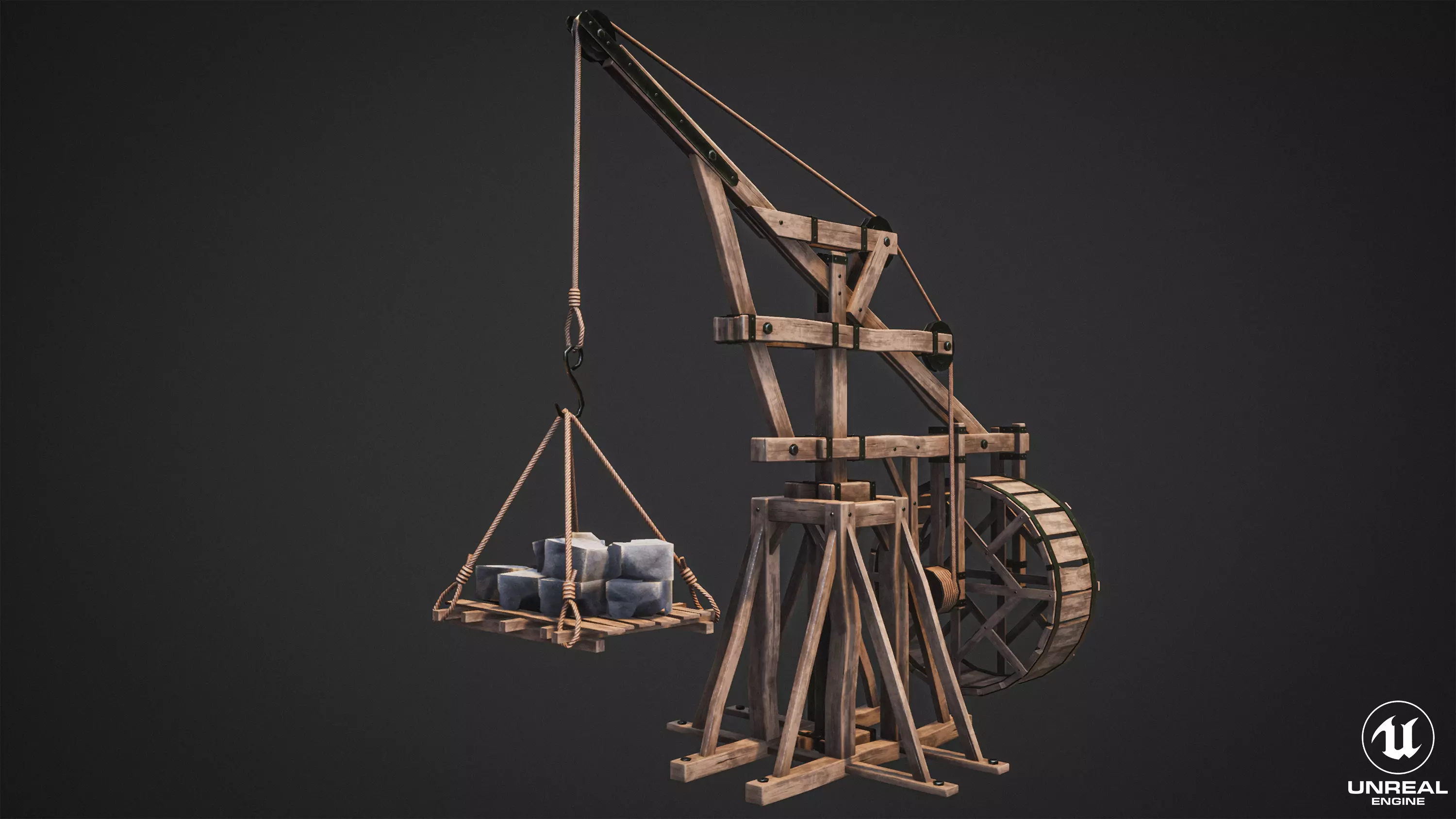 Crane  Medieval Type 1 Low Poly Low-poly 3D model_0