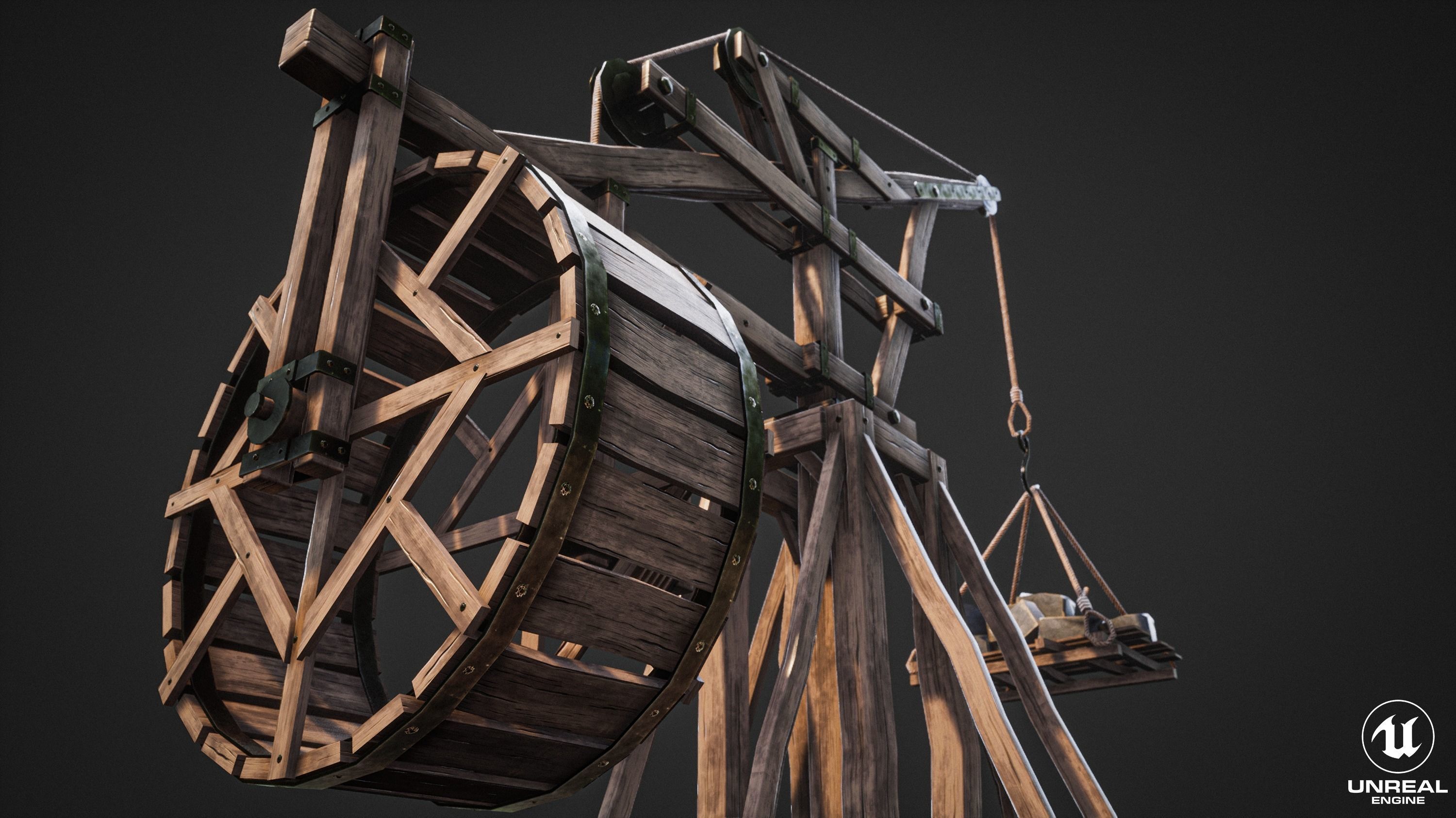 Crane  Medieval Type 1 Low Poly Low-poly 3D model_3