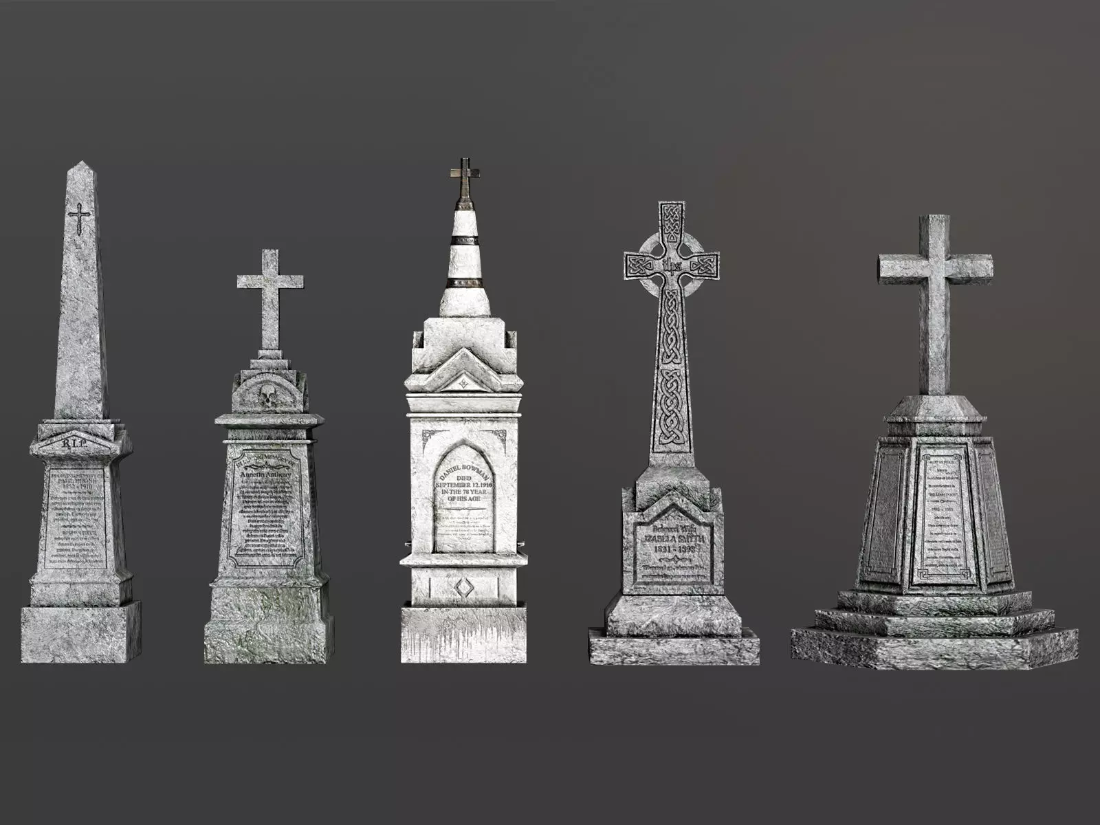Cemetery Monuments Low-poly 3D model