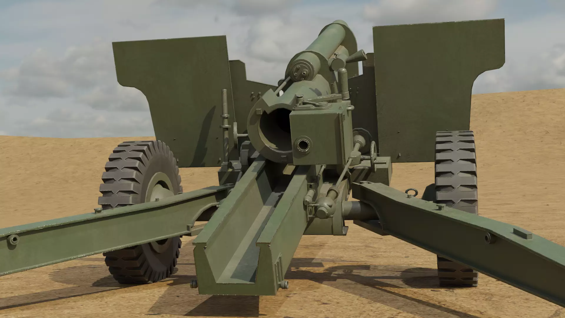 Howitzer WWII Cannon Low-poly 3D model_6