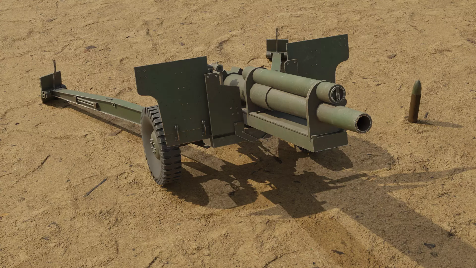 Howitzer WWII Cannon Low-poly 3D model_4