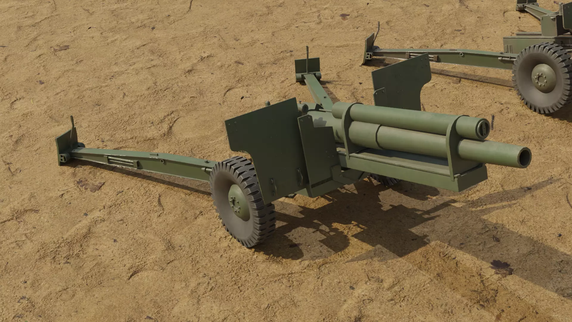Howitzer WWII Cannon Low-poly 3D model_2